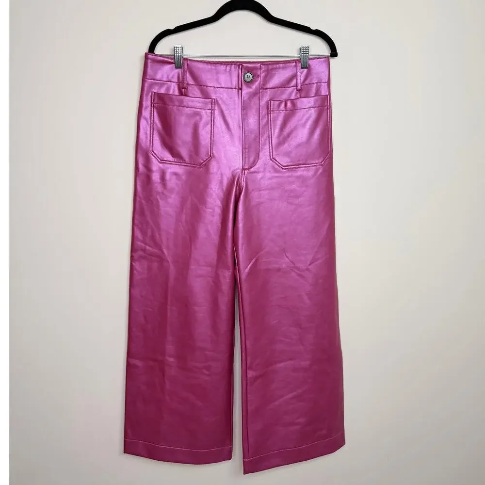 Maeve by Anthropologie Colette Wide Leg Faux Leather Pants Pink Women’s 31 - Picture 1 of 5